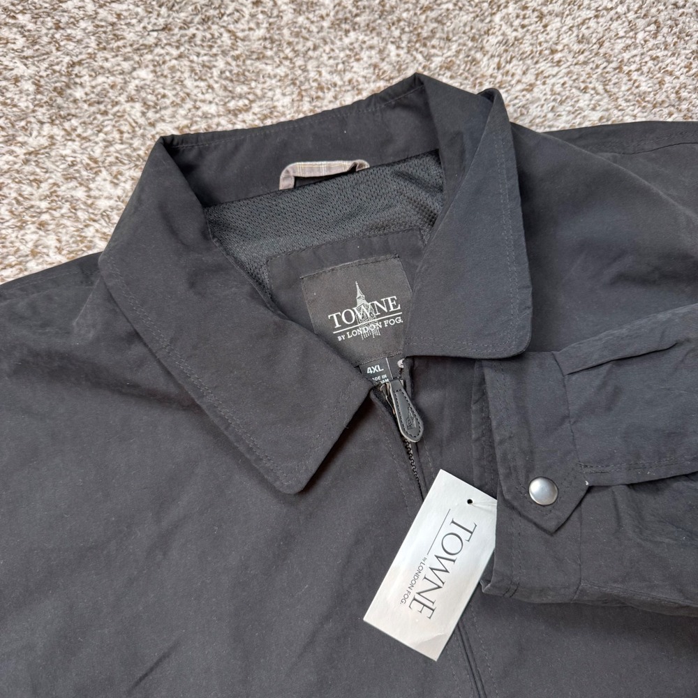 Towne London Fog Mens 4XL Lightweight Black Jacket Full Zip Collared Windbreaker